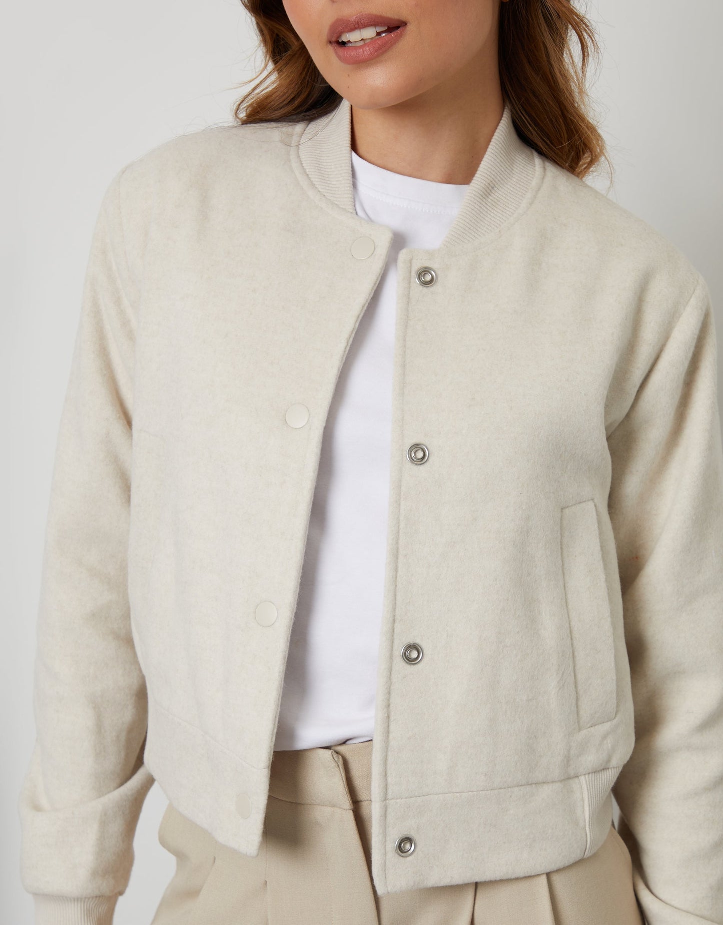 Women's Ecru Brushed Cropped Bomber Jacket